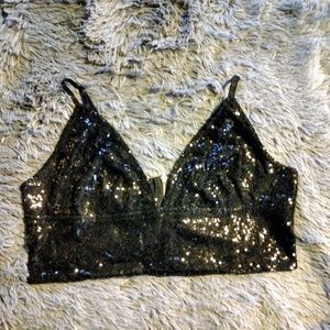 (SOLD) Divided Black Sequined Crop Tank Top